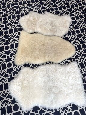 Set of 3 IKEA Genuine Sheepskin Rugs Cream White Ivory Natural Fur Mongolian